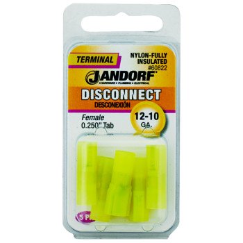 Jandorf 60822 Disconnect Terminal, 12 to 10 AWG Wire, Nylon Insulation, Copper Contact, Yellow