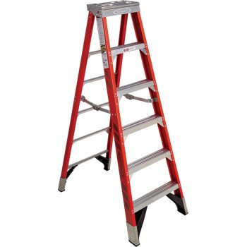 WERNER 7410 Step Ladder, 14 ft Max Reach H, 9-Step, 375 lb, Type IAA Duty Rating, 3 in D Step, Fiberglass