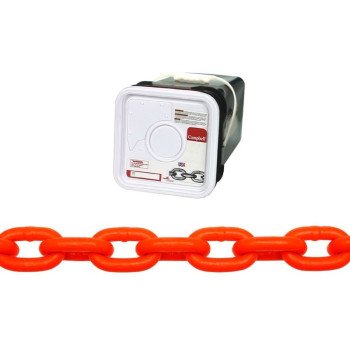 Campbell HV0184526 High-Test Chain, 5/16 in, 60 ft L, 3900 lb Working Load, 43 Grade, Carbon Steel, Orange Polycoat