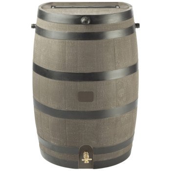 RTS 55100006005600 Rain Barrel, 50 gal Capacity, Plastic, Woodgrain