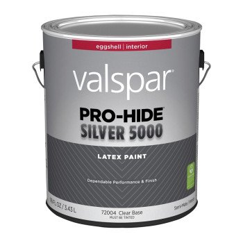 Valspar Pro-Hide 028.0072004.007 Silver 5000 Interior Paint, Water Base, Eggshell Sheen, Clear, 1 gal, Metal Pail