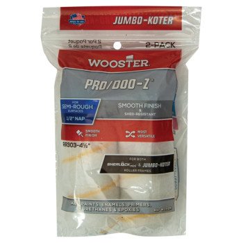 Wooster RR303-4 1/2 Roller Cover, 1/2 in Thick Nap, 4-1/2 in L, Fabric Cover, White