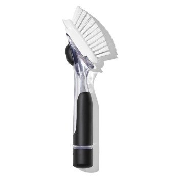 Oxo 12361700 Soap Dispenser Dish Brush, Nylon Bristle, 9.3 in L, Plastic/Rubber Handle, Black/Clear/White