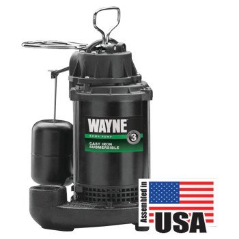 Wayne CDU800 Sump Pump, 1-Phase, 10 A, 120 V, 0.5 hp, 1-1/2 in Outlet, 20 ft Max Head, 2040 gph, Iron