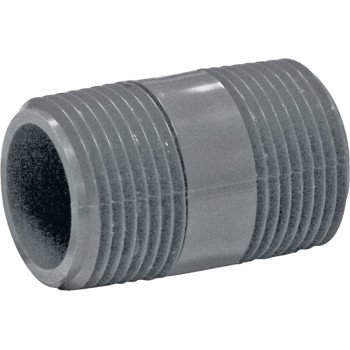 GENOVA P-1-2 Pipe Nipple, 1 in, NPT, PVC, Gray, SCH 80 Schedule, 2 in L