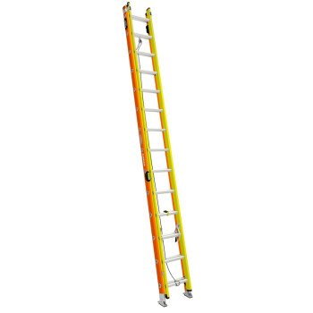 Werner GLIDESAFE T6200-2GS Series T6228-2GS Extension Ladder, 27 ft H Reach, 300 lb, 28-Step, Fiberglass, Orange/Yellow