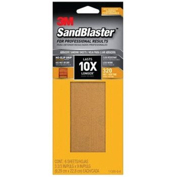 3M SandBlaster Series 11320-G-6 Sandpaper, 9 in L, 3-2/3 in W, 320 Grit, Fine, Synthetic Mineral Abrasive