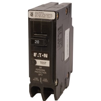 Eaton BRP120GFC Circuit Breaker, GFCI, Type BR, 20 A, 1-Pole, 120 VAC, Center, Long Time, Instantaneous Trip