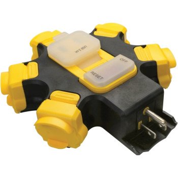 PowerZone ORPBPHU345 Outdoor Power Hub, 3.4 A, 125 V, 2 -USB Port, Black/Yellow