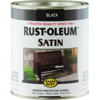 Rust-Oleum 7777502 Enamel Paint, Satin, Black, 1 qt, Can, 60 to 100 sq-ft/qt Coverage Area