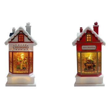 Hometown Holidays 21507 Santa's Workshop and Toy Shop, 16.14 in L, 13.77 in W, Resin, Red/White