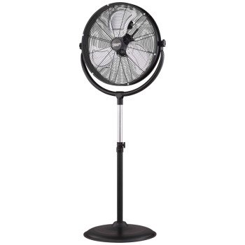 PowerZone FES50-T5 High-Velocity Pedestal Stand Fan, 120 V, 1.25 A, 20 in Dia Blade, 3-Blade, Metal Blade, Black