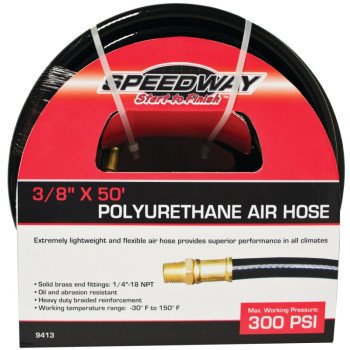 Speedway 9413 Air Hose, 3/8 in ID, 50 ft L, NPT, 300 psi Pressure, Polyurethane