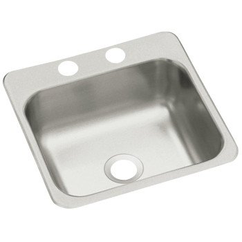 Sterling Traditional Series B155-2 Bar Sink, Square Bowl, 2-Hole, 15 in W x 5-1/2 in D x 15 in H Dimensions, Satin