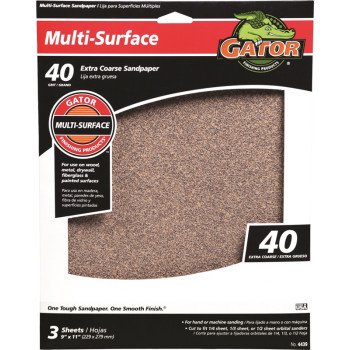 Gator 4439 Sanding Sheet, 11 in L, 9 in W, 40 Grit, Coarse, Aluminum Oxide Abrasive