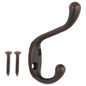 ProSource H6271007VB3L-PS Coat and Hat Hook, 22 lb, 2-Hook, 1-1/64 in Opening, Zinc, Venetian Bronze