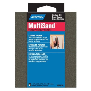 Norton MultiSand 00939 Sanding Sponge, 5-1/2 in L, 4-1/2 in W, Medium, Aluminum Oxide Abrasive