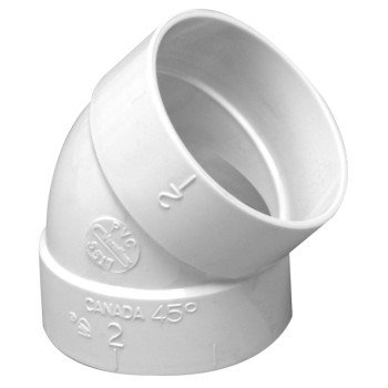 IPEX 201005 Pipe Elbow, 2 in, Socket, 45 deg Angle, PVC, White