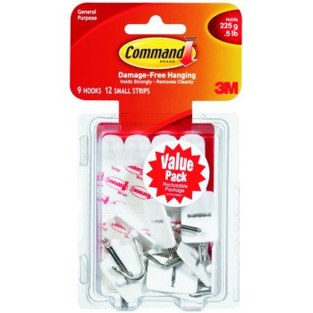 Command 17067-VP Wire Hook, 5/8 in Opening, 0.5 lb, 9-Hook, Plastic, White