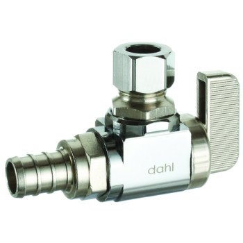 DAHL mini-ball 611-PX3-31-BAG Stop Valve, 1/2 x 3/8 in Connection, Crimp x Compression, 250 psi Pressure, Brass Body