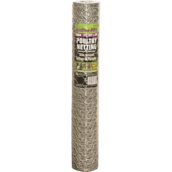 Jackson Wire 12 01 18 16 Poultry Hex Netting, 25 ft L, 24 in W, 20 Gauge, Hexagonal Mesh, 1 in Mesh, Galvanized