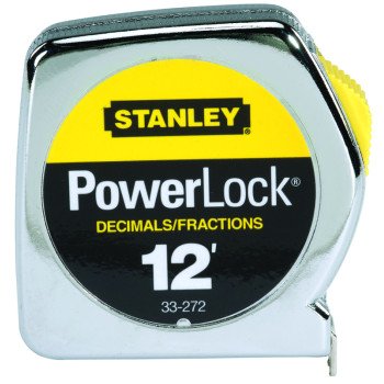 STANLEY 33-272 Measuring Tape, 12 ft L Blade, 1/2 in W Blade, Steel Blade, Metal Case, Chrome Case