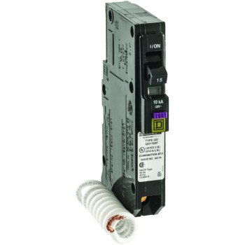 Square D QO115DFC Circuit Breaker, CAFCI, Mini, 15 A, 1 -Pole, 120 V, Plug Mounting