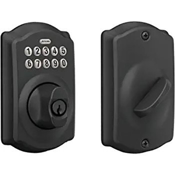 Schlage BE365 V CAM 622 Electronic Deadbolt, Matte Black, Residential, 1 Grade, Metal, Thumbturn Interior Handle