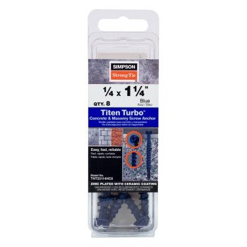 Simpson Strong-Tie Titen Turbo TNT25114HC8 Screw Anchor, 1/4 in Dia, 1-1/4 in L, Carbon Steel, Zinc Plated