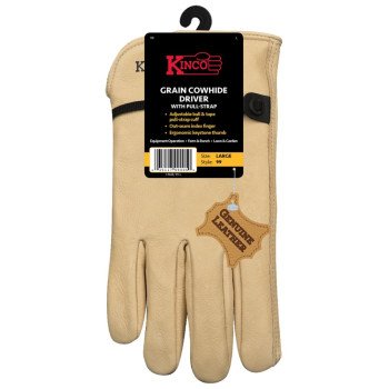 Kinco 99-L Driver Gloves, Men's, L, Keystone Thumb, Ball and Tape Cuff, Cowhide Leather, Tan