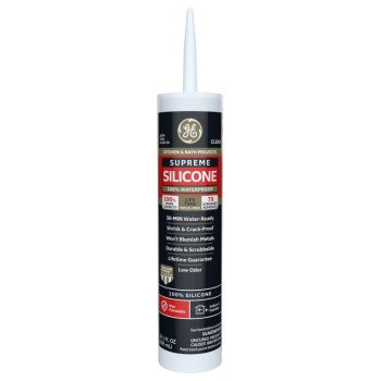 GE Supreme Silicone 2822051 Kitchen & Bath Sealant, Clear, 24 hr Curing, 10.1 fl-oz Cartridge