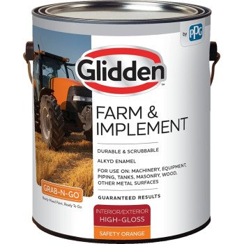 Glidden GLFIIE50OR-01 Exterior Paint, High-Gloss, Safety Orange, 1 gal