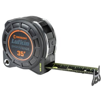 Crescent Lufkin Shockforce Nite Eye Series L1135B Dual-Sided Tape Measure, 35 ft L Blade, 1-3/16 in W Blade, Steel Blade