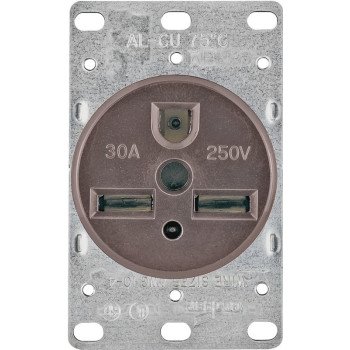 Arrow Hart 1234-BOX Power Receptacle, 2 -Pole, 250 V, 30 A, NEMA: NEMA 6-30R, Brown