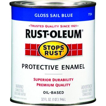 RUST-OLEUM STOPS RUST 7724502 Protective Enamel, Gloss, Sail Blue, 1 qt Can