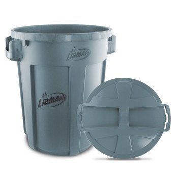 Libman 1464 Trash Can, 32 gal Capacity, Polyethylene, Gray, Snap-On Rounded Closure