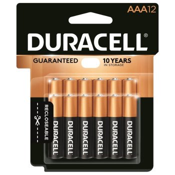 Duracell MN2400B12 Battery, 1.5 V Battery, AAA Battery, Alkaline, Manganese Dioxide, Rechargeable: No