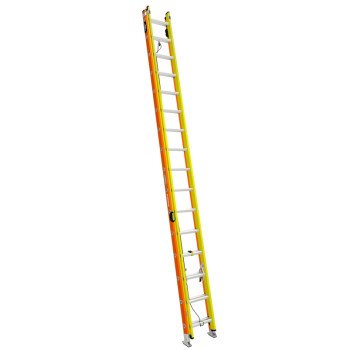 Werner GLIDESAFE T6200-2GS Series T6232-2GS Extension Ladder, 31 ft H Reach, 300 lb, 32-Step, Fiberglass, Orange/Yellow