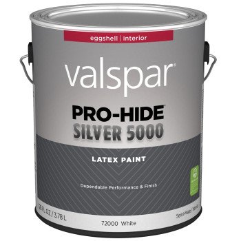 Valspar Pro-Hide Silver 5000 7300 028.0072000.007 Latex Paint, Water Base, Eggshell, White Base, 1 gal