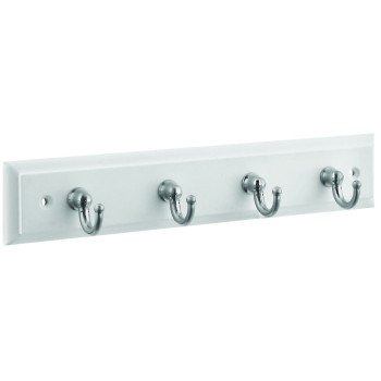 National Hardware Keytidy B8175 Series 813071 Key Rack, 4-Key Hook, Wood, White, Satin Nickel, 8-3/4 in L, 4 in W