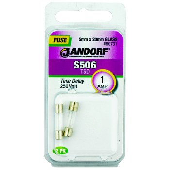 Jandorf 60731 Time Delay Fuse, 0.007 Ohm, 1 A, 250 V, 35 A Interrupt, Glass Body