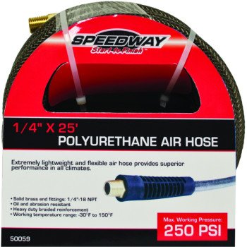 Speedway 50059 Air Hose, 1/4 in ID, 25 ft L, NPT, 250 psi Pressure, Polyurethane