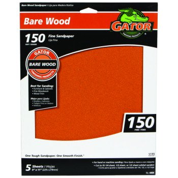 Gator 4464 Sanding Sheet, 11 in L, 9 in W, Fine, 150 Grit, Garnet Abrasive, Paper Backing