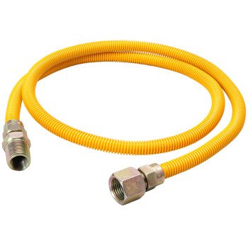 B & K G014YE101136RP Gas Connector, 1/2 x 1/2 in, MIP x FIP, Stainless Steel, Yellow Epoxy-Coated, 36 in L