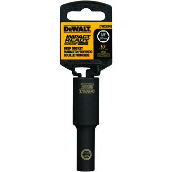 DEWALT IMPACT READY DW22842 Impact Socket, 3/8 in Socket, 1/2 in Drive, Square Drive, 6-Point, Steel, Black Oxide