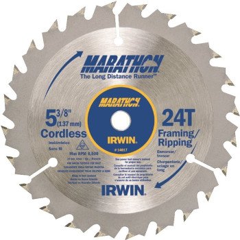 Irwin Marathon 14017 Circular Saw Blade, 5-3/8 in Dia, 0.39 in Arbor, 24-Teeth, Carbide Cutting Edge