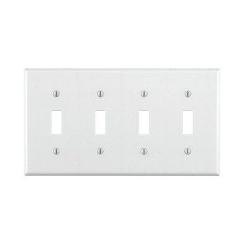 Leviton 001-88012-000 Wallplate, 4-1/2 in L, 2-3/4 in W, 4 -Gang, Thermoset, White, Smooth