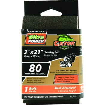 Gator 7776 Sanding Belt, 3 in W, 21 in L, 80 Grit, Medium, Zirconium Oxide Abrasive