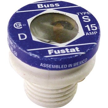 Bussmann S-15 Plug Fuse, 15 A, 125 V, 10 kA Interrupt, Low Voltage, Time Delay Fuse