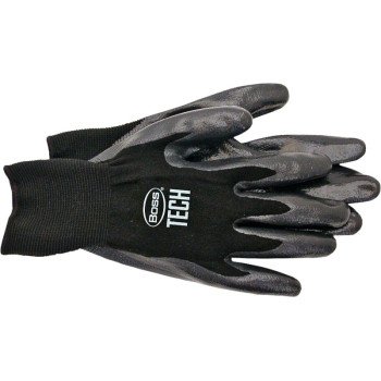 Boss Tactile Grip Series B31252-L Coated Gloves, L, Knit Wrist Cuff, Nitrile Coating, Foam Nitrile, Black